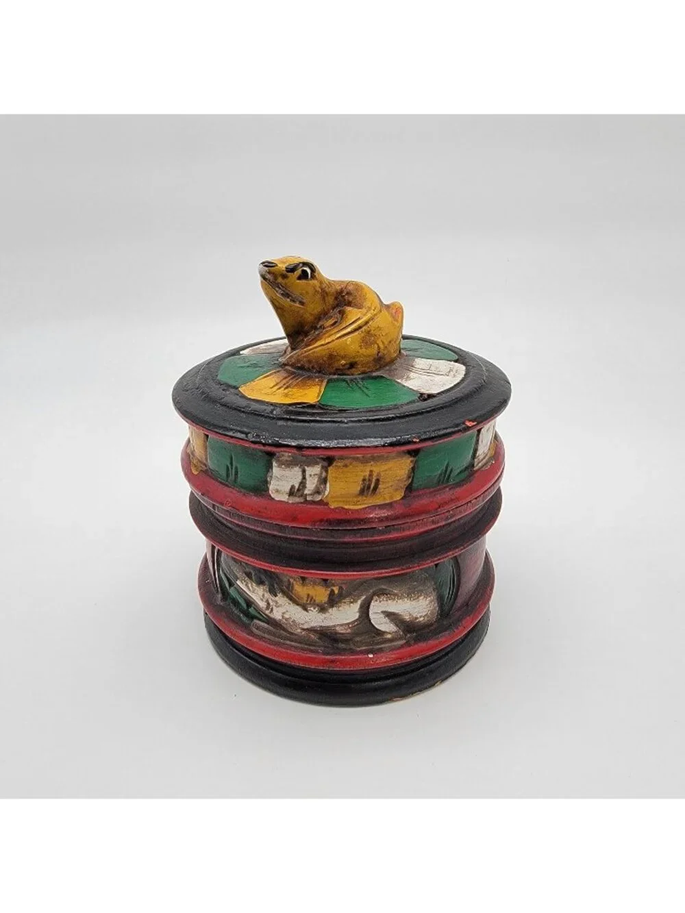 Mexican Folk Art Hand-Painted Wooden Frog Box
